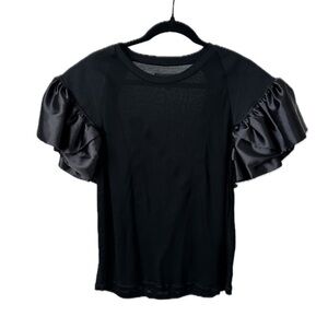 NICOPANDA Black Satin Ruffle Sleeve Shirt Size-women’s Medium